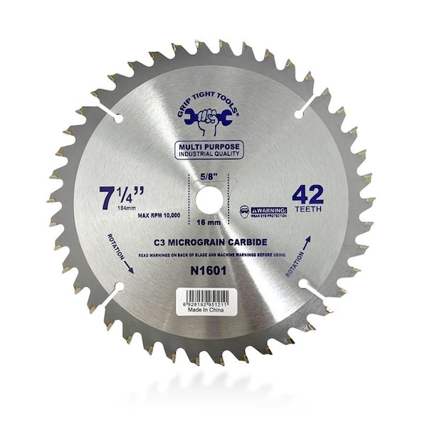Grip Tight Tools 7-1/4-inch Professional 40-Tooth Tungsten Carbide Tipped Circular Saw Blade, Multi-Purpose, 25PK - N1601-25