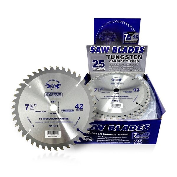 Grip Tight Tools 7-1/4-inch Professional 40-Tooth Tungsten Carbide Tipped Circular Saw Blade, Multi-Purpose, 25PK - N1601-25