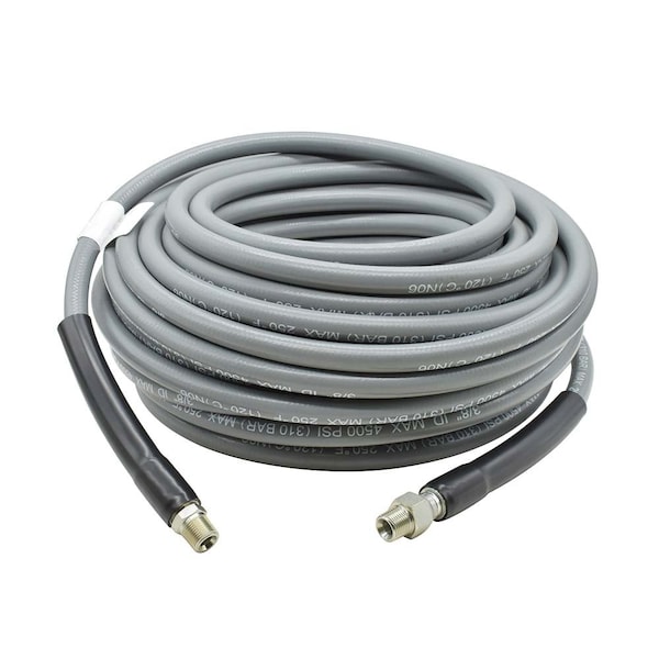Interstate Pneumatics Pressure Washer Steel Braided Gray Rubber Hose  WP 4500 PSI - 3/8 Inch x 100ft - PW7211