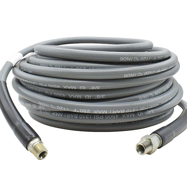 Interstate Pneumatics Pressure Washer Steel Braided Gray Rubber Hose  WP 4500 PSI - 3/8 Inch x 100ft - PW7211
