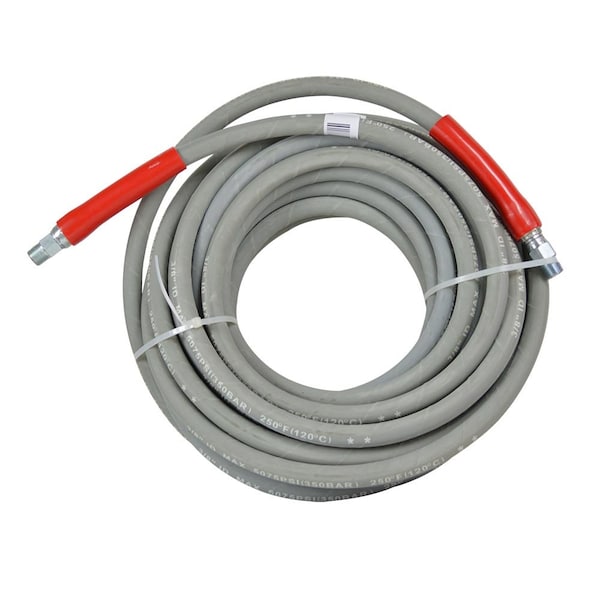 Interstate Pneumatics Double Braided Grey Rubber Hose 3/8" x 50ft with 3/8" MNPT Fitting - Working Pressure 6000 PSI - PW7208