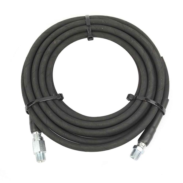 Interstate Pneumatics Steel Braid Black Rubber Hose, 1/4" x 25 ft with 3/8" MNPT Fixed & Swivel, W/T Sleeve, 4000 PSI - PW7200