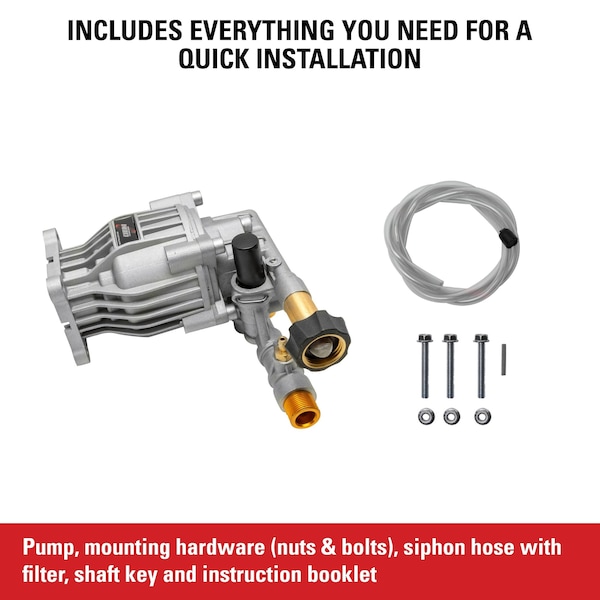 Simpson Axial Cam Pump Kit, 3300 PSI, 2.4 GPM, 3/4 in OD, Aluminum, Threaded M22 Male Connection - 90028