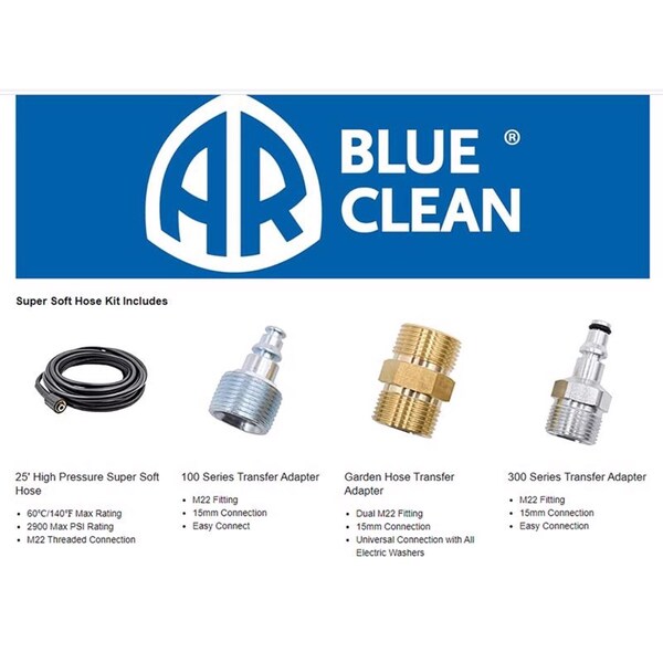 A.R. Blue Clean AR Blue Clean 14 mm X 1/4 in. D X 25 ft. L Super Soft Flex Pressure Washer Hose 2900 psi - PW909UH-R
