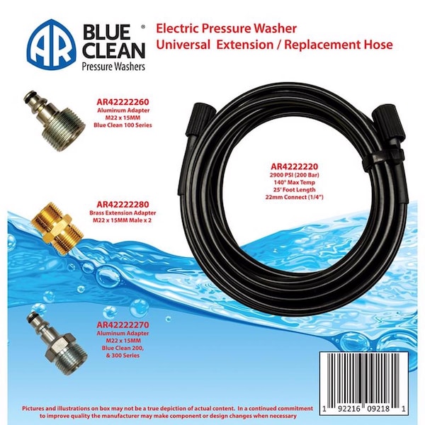A.R. Blue Clean AR Blue Clean 14 mm X 1/4 in. D X 25 ft. L Super Soft Flex Pressure Washer Hose 2900 psi - PW909UH-R