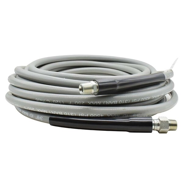 Interstate Pneumatics Pressure Washer Steel Braided Gray Rubber Hose  WP 4500 PSI - 3/8 Inch x 50ft - PW7210