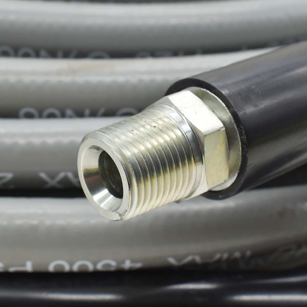 Interstate Pneumatics Pressure Washer Steel Braided Gray Rubber Hose  WP 4500 PSI - 3/8 Inch x 50ft - PW7210