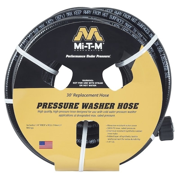 Mi-T-M Pressure Washer Hose, 30 ft L, Plug - AW-0015-0239