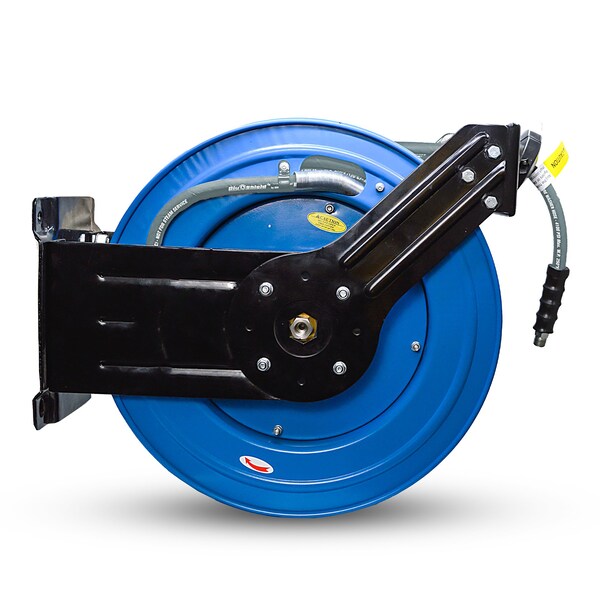 Blushield BluShied 3/8" X 100' Dual Arm Pressure Washer Hose and Reel Assembly - PWSWRDA38100