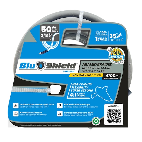 Blushield BluShield Rubber Pressure Washer Hose Assembly 3/8" x 50' Non Marking - PW3850-NM