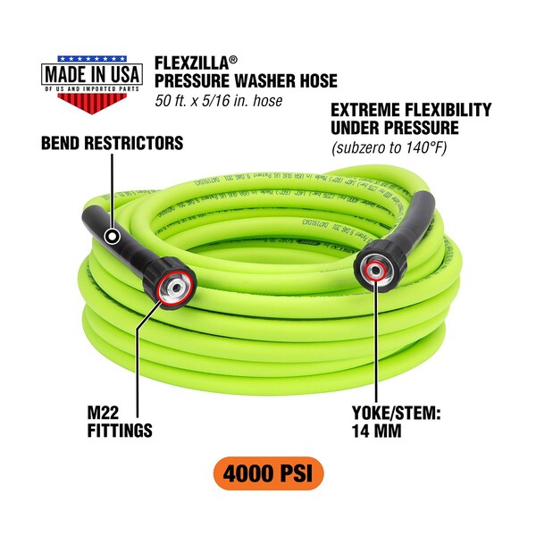 Flexzilla FZ Pressure Washer Hose 5/16in 50ft M22 - HFZPW40550M-E