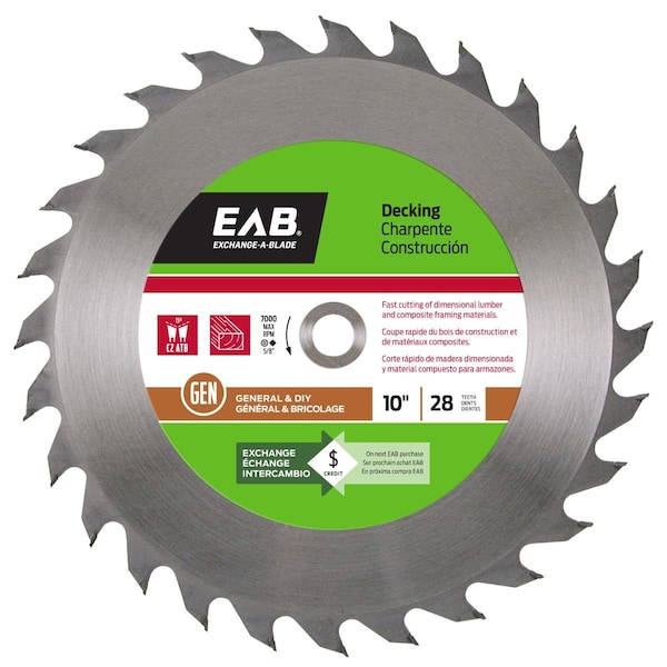 Exchange-A-Blade 10 in. x 28 Teeth Framing Decking Saw Blade - Recyclable Exchangeable - 1010782