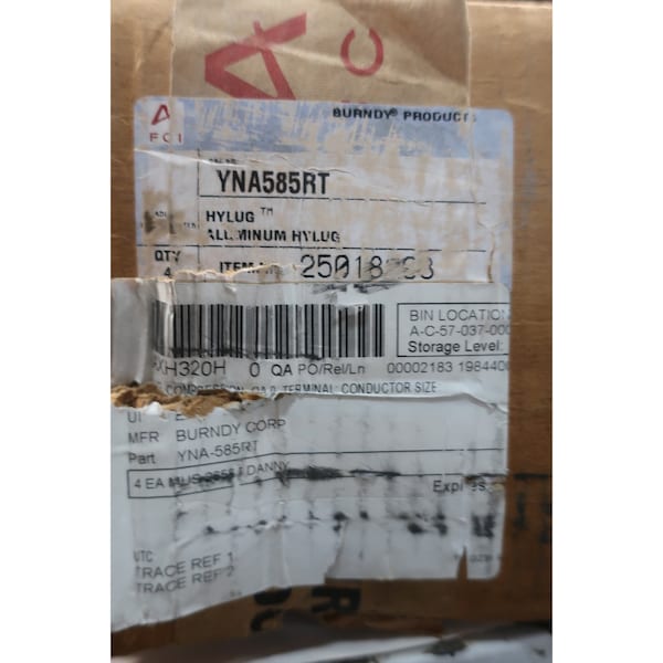Burndy Yna585Rt Hylug  Aluminum Connector 4PK - YNA585RT