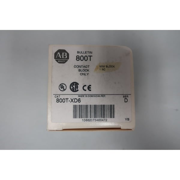 Allen Bradley Terminal And Contact Block - 800T-XD6