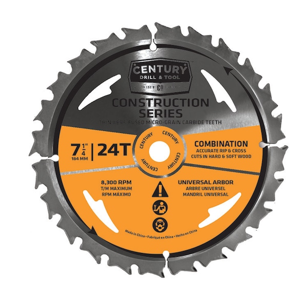 Century Drill & Tool Circular Sawblade General Const Grade 7-1/4 24T Univarbor Combo - 13101