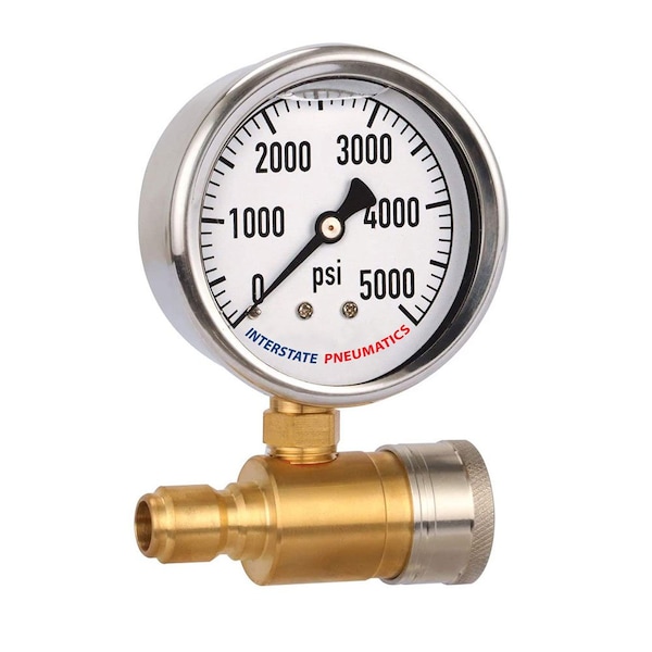 Interstate Pneumatics 2-1/2 Inch Pressure Washer Pressure Gauge Kit 3/8 Inch Quick Connect 0-5000 PSI - PW7167