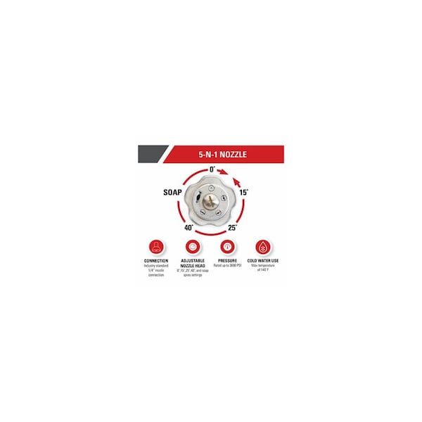 Fna Group Universal 5-N-1 Pressure Washer Nozzle, 1/4-In. Quick Connect, Cold-Water Use, Rated Up to 3600 PSI - 80142