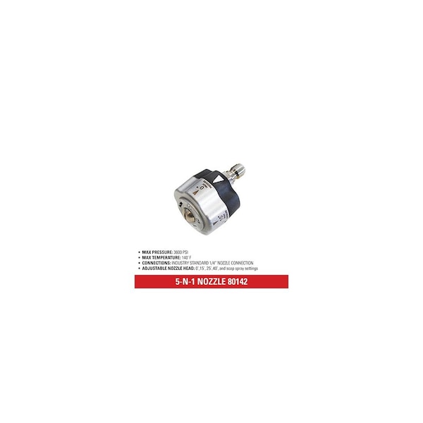 Fna Group Universal 5-N-1 Pressure Washer Nozzle, 1/4-In. Quick Connect, Cold-Water Use, Rated Up to 3600 PSI - 80142