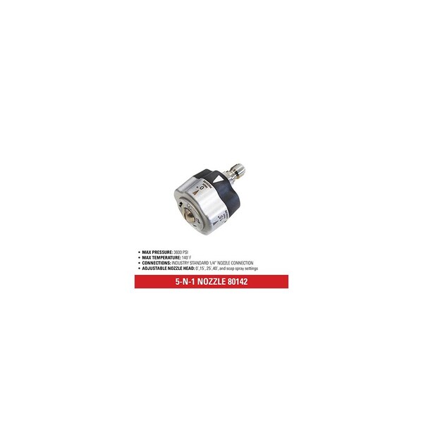 Fna Group Universal 5-N-1 Pressure Washer Nozzle, 1/4-In. Quick Connect, Cold-Water Use, Rated Up to 3600 PSI - 80142