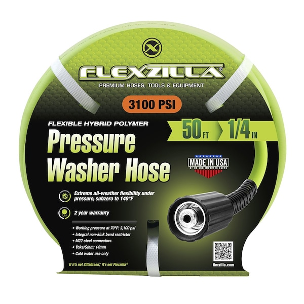 Flexzilla Pressure Washer Hose, 1/4" x 50, M22 Fi - HFZPW3450M