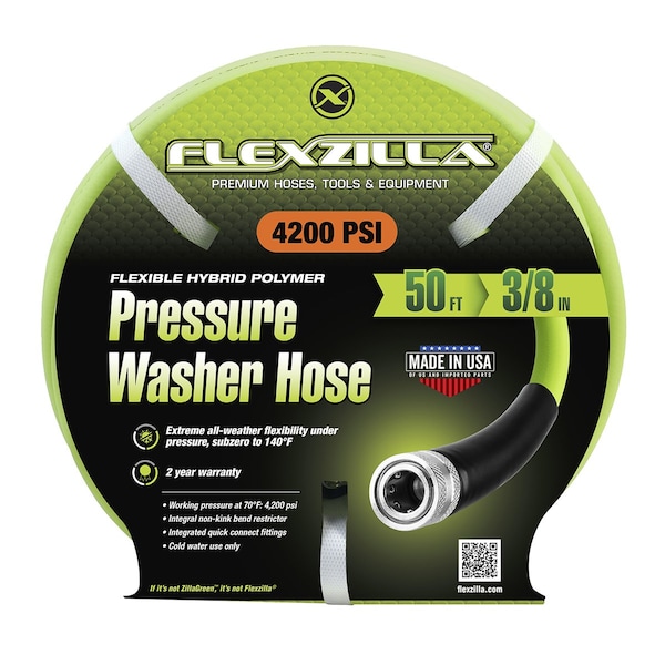 Flexzilla FZ Pressure Washer Hose 3/8in 50ft IQC - HFZPW426050Q-E