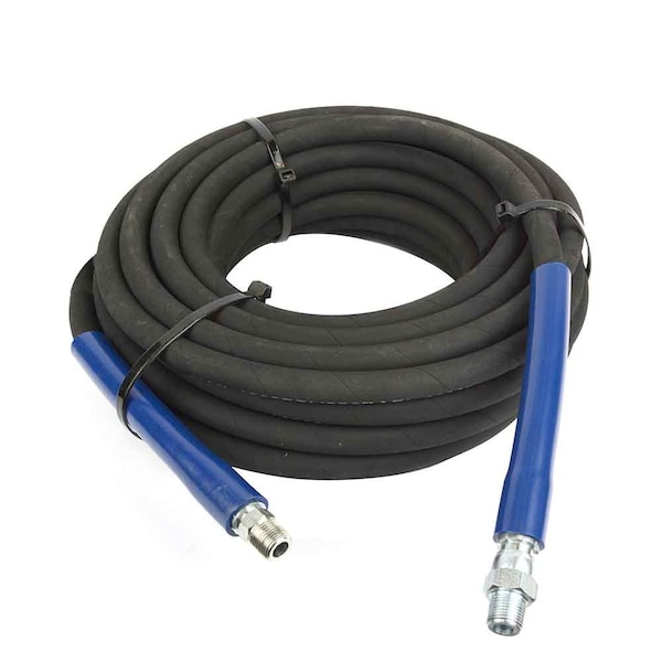 Interstate Pneumatics Steel Braid Black Rubber Pressure Washer Hose, 3/8" x 50 ft with 3/8" MNPT Fittings, 4000 PSI - PW7201