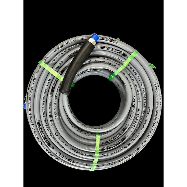 Fierce Jet 3/8" Grey Smooth Cover 1-Wire 4350 PSI 100Ft Pressure Wash Hose Assembly - PWS106-GY-100
