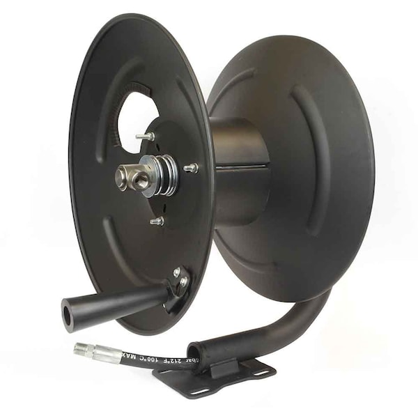 Interstate Pneumatics 3/8 Inch x 100 Feet Steel Hose Reel with Swivel Fitting / Mounting Bracket and 3 Feet Pigtail - PW7190
