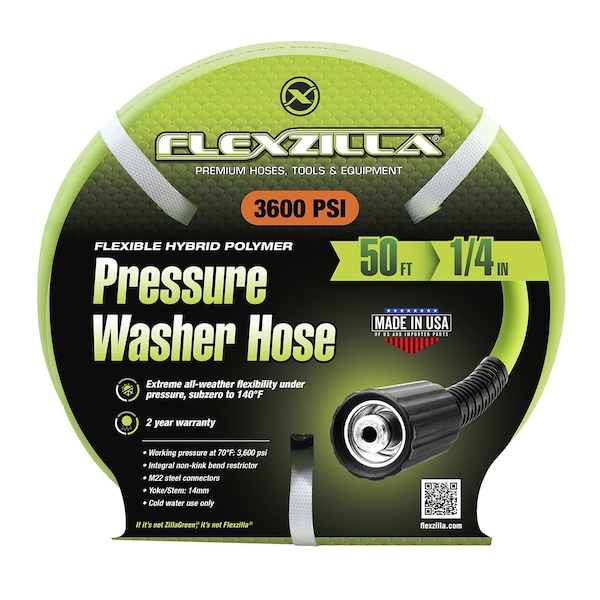 Flexzilla 1/4 in x 50 ft, 3600PSI, M22 Fittings - HFZPW36450M-E