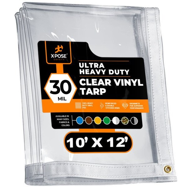 Xpose Safety Heavy Duty Tarp, 10 ft x 12 ft, 30 Mil, Clear, Vinyl - CVT30-1012