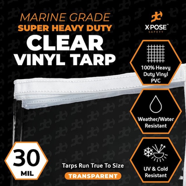 Xpose Safety Heavy Duty Tarp, 10 ft x 12 ft, 30 Mil, Clear, Vinyl - CVT30-1012