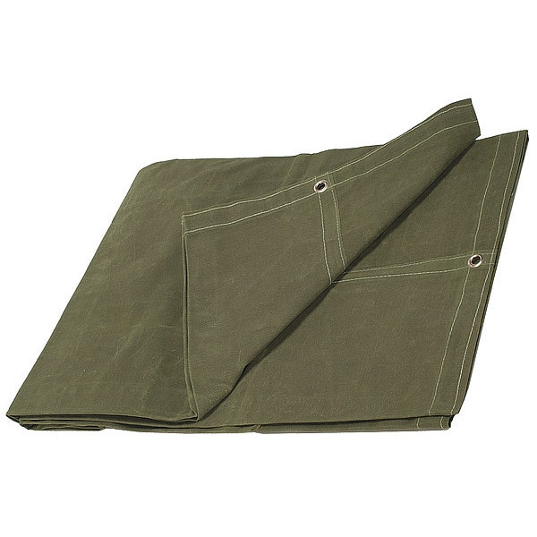 Zoro Select Standard Duty Tarp, 11 ft 6 in x 15 ft 6 in, 20 Mil, Green, Cotton Canvas, Mildew Resistant - 3ZRW6