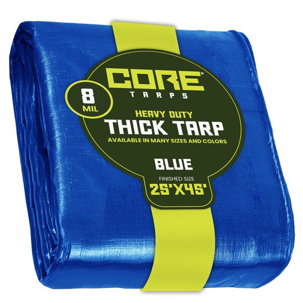 Core Tarps Heavy Duty Tarp, 45 ft x 0.5 mm H x 25 ft W, 8 Mil, Blue, Polyethylene - CT-405-25X45