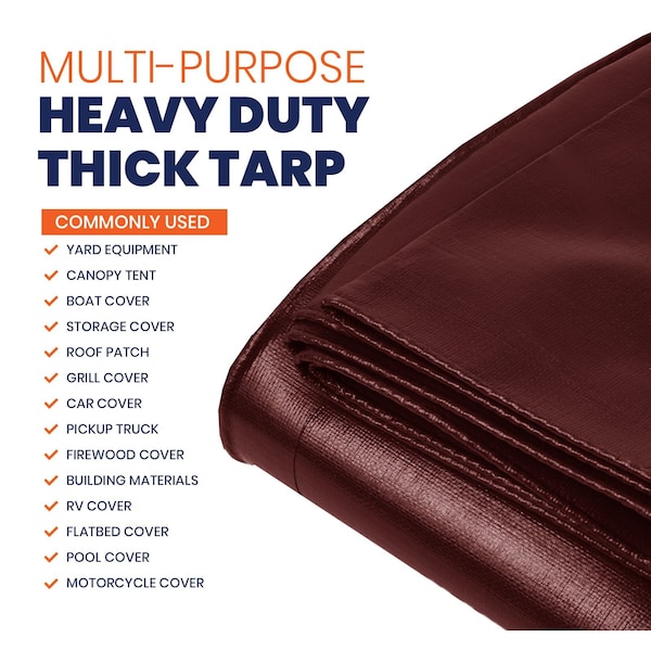 Tarpco Safety Heavy Duty Tarp, 24 ft x 64 ft, 14 Mil, Maroon, Polyethylene, Waterproof, Rip and Tear Proof - TS-107-24X64