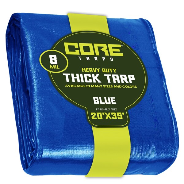 Core Tarps Heavy Duty Tarp, 35 ft L x 0.5 mm H x 20 ft W, 8 Mil, Blue, Polyethylene - CT-405-20X35