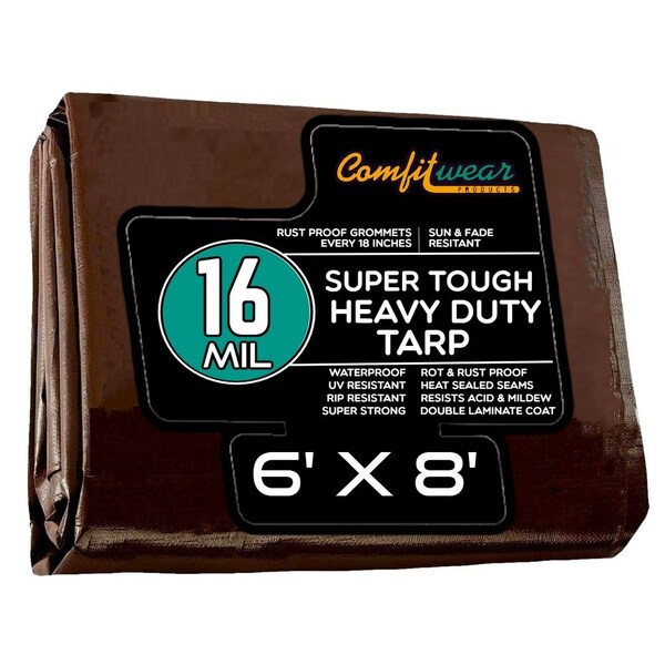 Comfitwear 16 MIL Extreme Heavy Duty Multi-Purpose Tarp Cover Rust Proof Waterproof Reinforced Edges Brown - ETBR-68