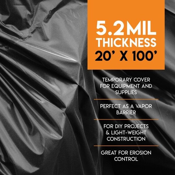 Xpose Safety Tarp, 20 ft x 100 ft, 5.2 mil, Black, Polyethylene - B-620IS-X