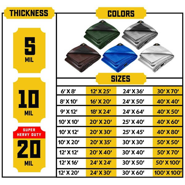 Core Tarps Heavy Duty Tarp, 50 ft x 50 ft, 20 Mil, Maroon, Polyethylene - CT-707-50X50