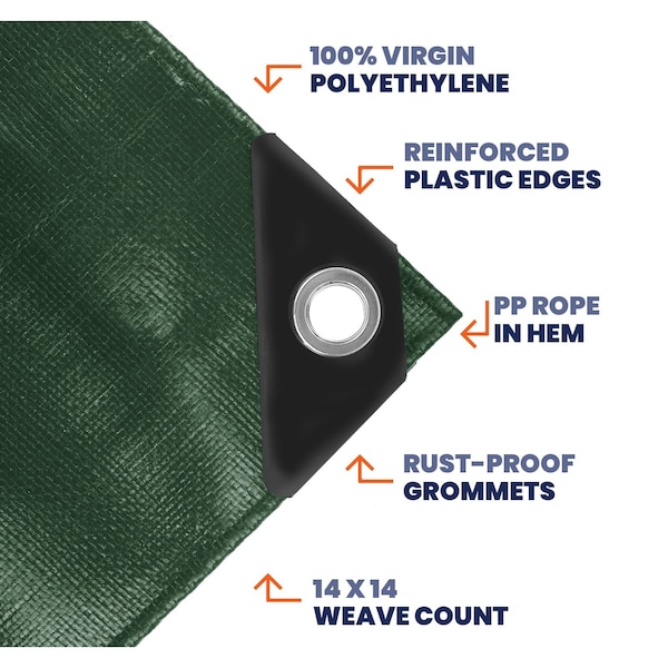 Tarpco Safety Heavy Duty Tarp, 70 ft L x 0.5 mm H x 30 ft W, 14 Mil, Green/Black, Polyethylene - TS-103-30X70