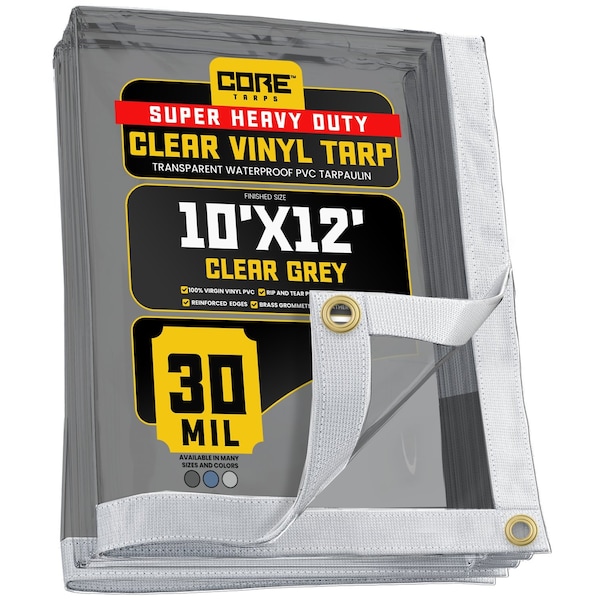 Core Tarps Tarp, 10 ft x 12 ft, 30 Mil, Clear, Polyethylene, UV Resistant - CT-202-10X12