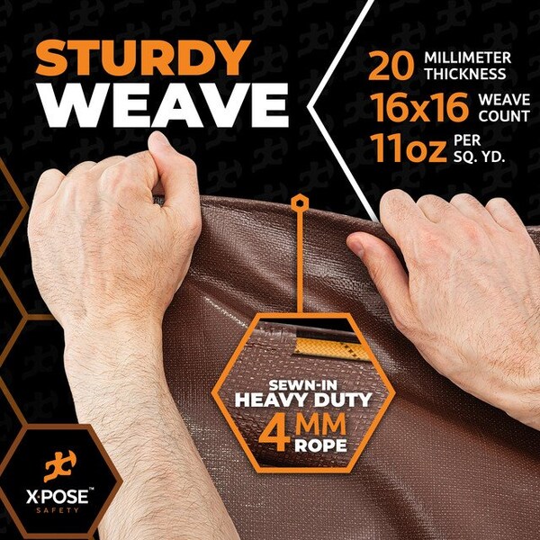 Xpose Safety Tarp, 30 ft x 30 ft, 20 Mil, Brown/White, Polyethylene - UHD-3030-X