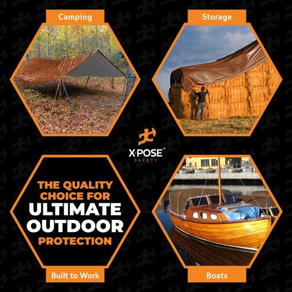 Xpose Safety Tarp, 30 ft x 30 ft, 20 Mil, Brown/White, Polyethylene - UHD-3030-X