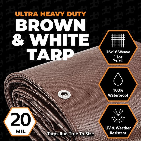 Xpose Safety Tarp, 30 ft x 30 ft, 20 Mil, Brown/White, Polyethylene - UHD-3030-X