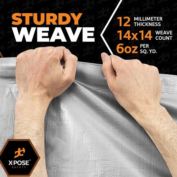 Xpose Safety Tarp, 50 ft x 100 ft, 12 Mil, Silver, Polyethylene - STHD-50100-X