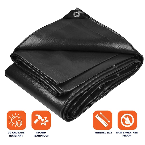 Tarpco Safety Heavy Duty Tarp, 50 ft x 70 ft, 14 Mil, Black, Polyethylene - TS-106-50X70