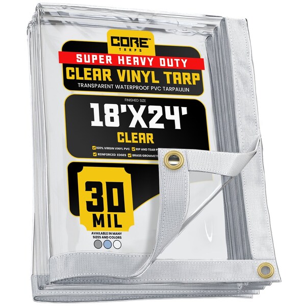 Core Tarps Tarp, 18 ft x 24 ft, 30 Mil, Clear, Polyethylene, UV Resistant - CT-201-18X24