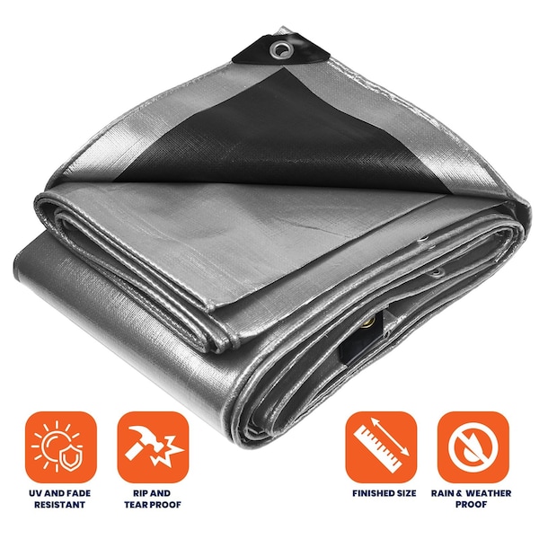 Tarpco Safety Heavy Duty Tarp, 60 ft L x 0.5 mm H x 40 ft W, 10 Mil, Silver/Black, Polyethylene - TS-151-40X60