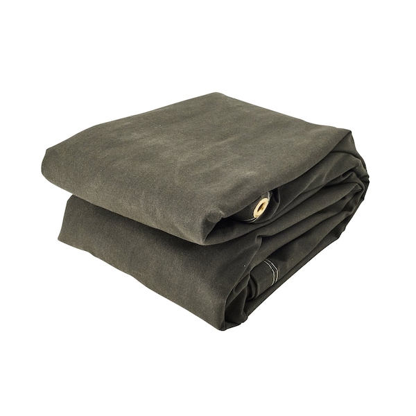 Tarps Now Tarp, 10 ft x 12 ft, 16 Mil, Olive Drab, Cotton Canvas - CS-CFD10-1012