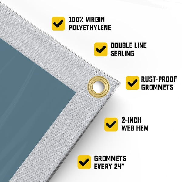 Core Tarps Tarp, 10 ft x 12 ft, 30 Mil, Blue, Polyethylene, UV Resistant - CT-203-10X12