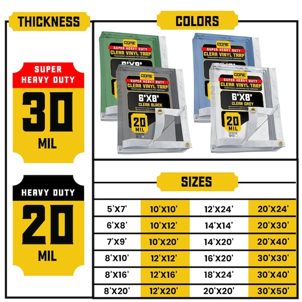 Core Tarps Tarp, 10 ft x 12 ft, 30 Mil, Blue, Polyethylene, UV Resistant - CT-203-10X12